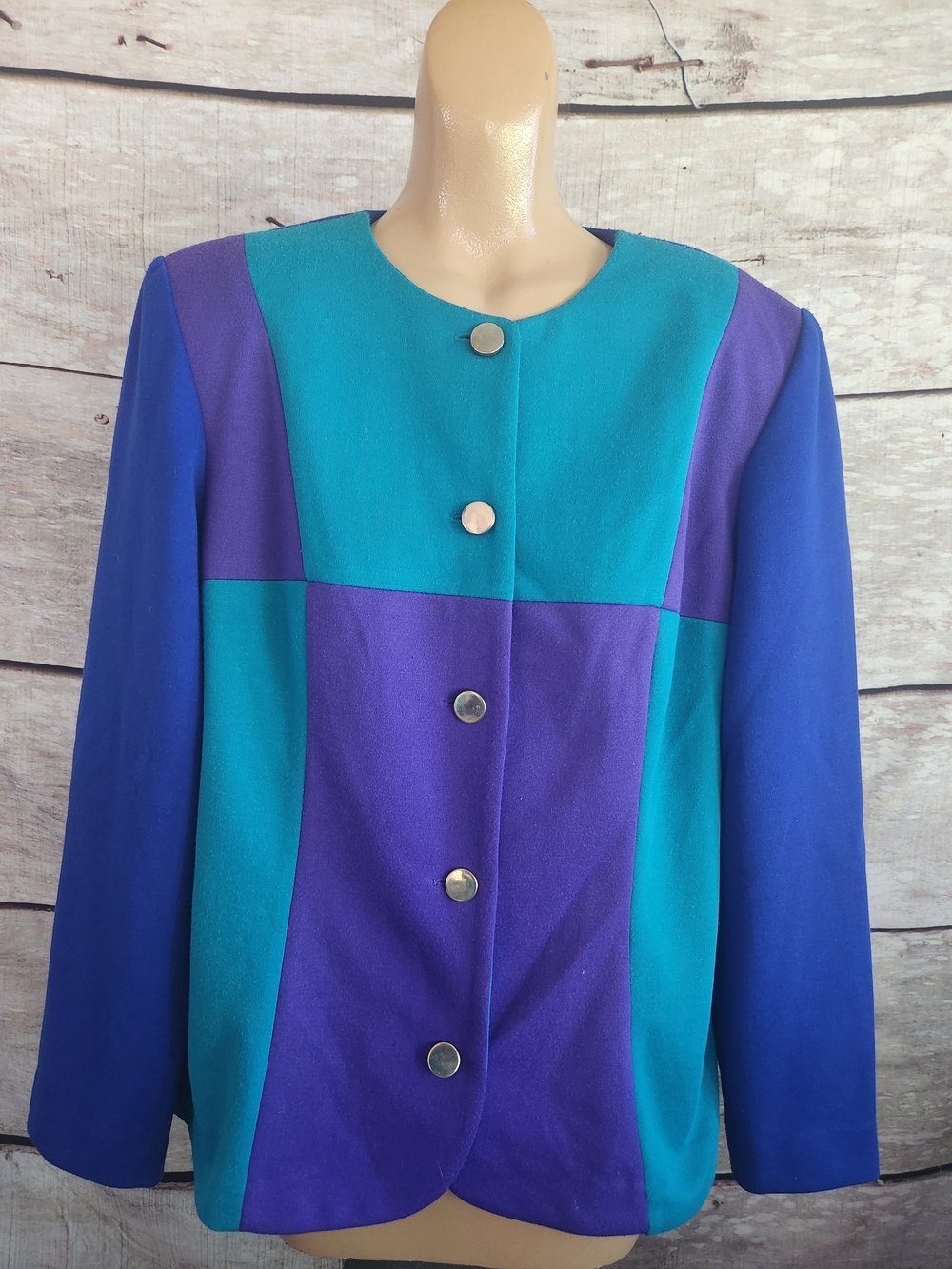 Leslie Fay Teal, Purple & Blue Colorblock Blazer